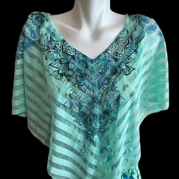 World Unity Top Set / 2 Piece / Mint Green Blue Tank with Cape Poncho / XS - Picture 1 of 8